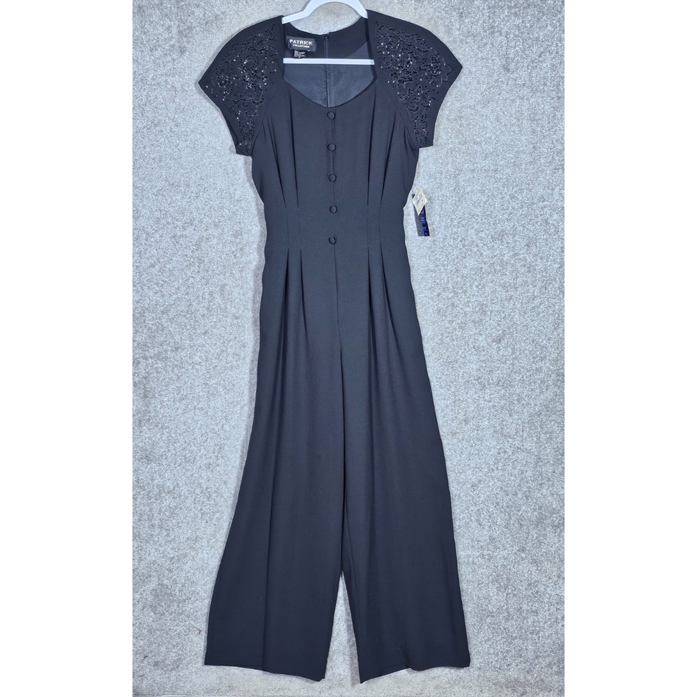 Vintage Patrick Collection Jumpsuit Womens Size 8 Black Wide Leg‎ Beaded Pleated